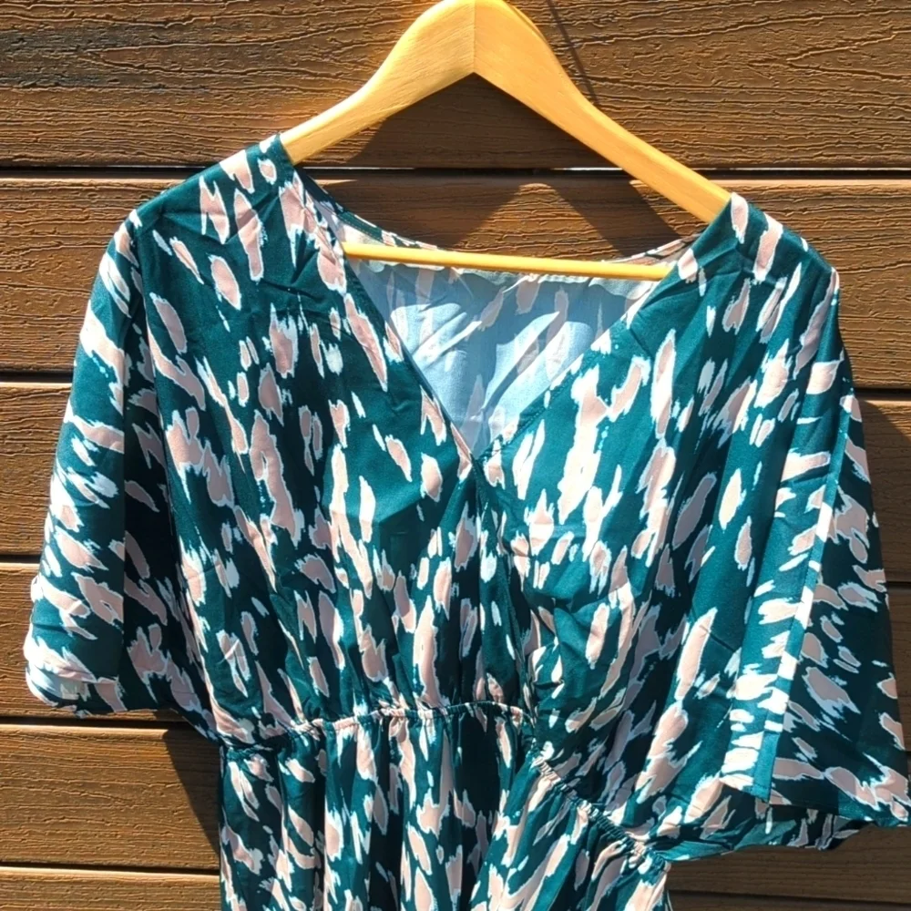 Cupshe Green & Gray White Patterned Women's Swim Dress Coverup - XL NWT - Picture 3 of 5